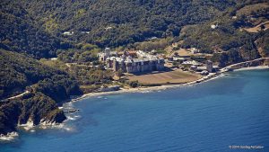 Aerial view of Iviron monastery. The Georgian (Ivirian) monastery